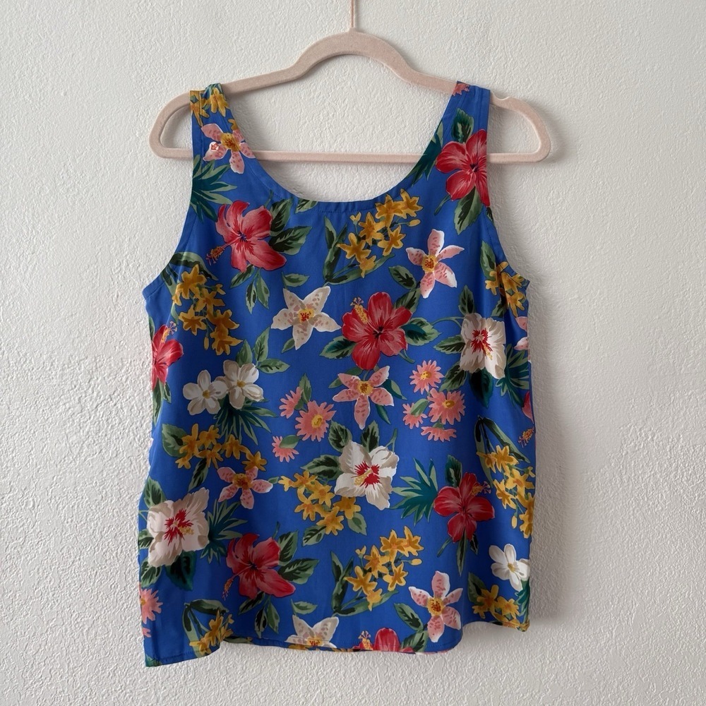 vintage 90s vibrant floral print silk tank top by Casual Corner Size M - Picture 4 of 9